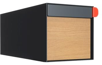 Boîte aux lettres américaine Americano anthracite avec façade décorative en bois | Mur