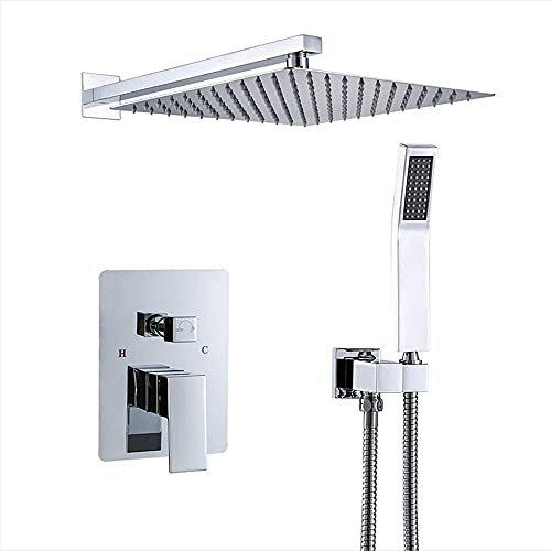XUSHIQMG Regenduschsystem, verchromtes Regenmisch-Dusch-Kombi-Set, wandmontiertes Badezimmer-Duscharmatur-Set mit quadratischem Duschkopf, Handbrause