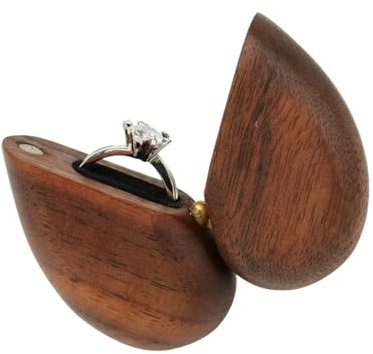 Wjelet Walnussholz Ringbox Hochzeit Herz, Ringe Schatulle Aufbewahrung | Stilvolle herzförmige Ringbox aus massivem Walnussholz. Ideal für Hochzeit & Jubiläen. Magnetverschluss, handgefertigt.