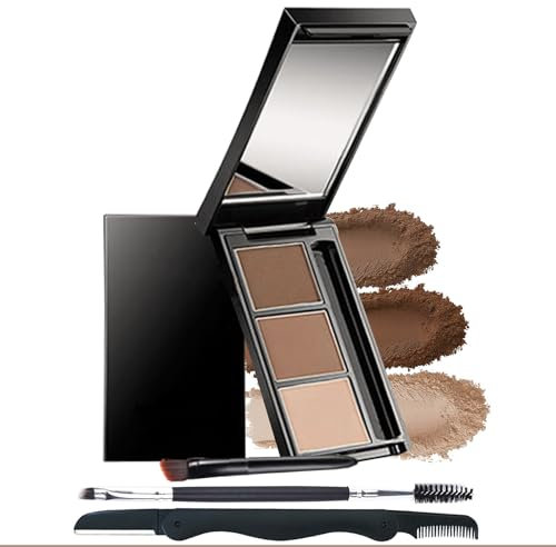 Lilbitty 1 lot de 3 poudres à sourcils pour femme, palette à sourcils imperméable et longue durée, marron foncé/clair avec miroir, brosse à sourcils et rasoir