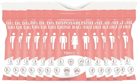 12 Pcs 750ML Emergency Urine Bag,Disposable Urinal Portable Toilets for Adults,Camping Toilet Travel Urine Bag Leak Proof Sealed Design Lightweight Foldable for Hiking Pregnant Women Children(Pink)