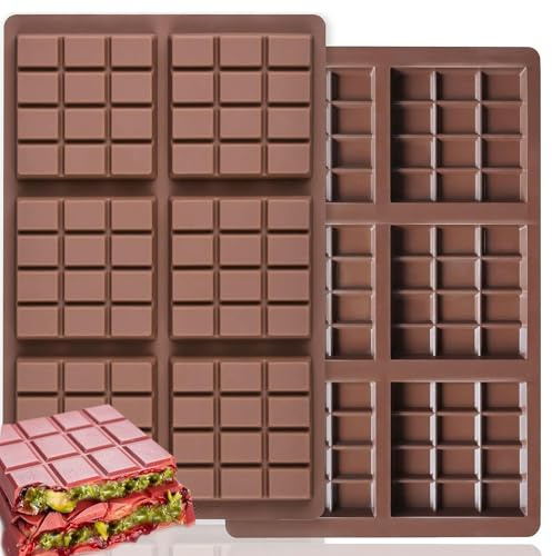 lomdung 2 Stück Schokoladenform Silikon Tief, Dubai Schokoladentafel Form für 6 Tafeln Schokolade, Antihaftbeschichtung Silikonform Schokolade, für DIY Schokoladen Praline Süßigkeiten(C)