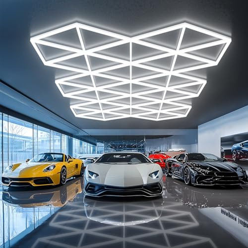 Triangle LED Garage Light,710W 78100LM Super Bright Garage Ceiling Lights | 71 Pack Hexagonal Lights, Larger Size Honeycomb Light for Warehouse Workshop Gym Basement Car Care Wash Room