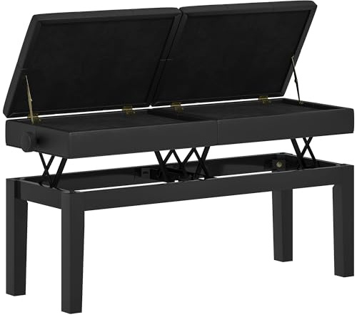 HOMCOM Klavierbank Höhenverstellbar Stauraum 105 x 37 x 48-58 cm Schwarz | Klavierhocker, Pianobank bis 220 KG Belastbar, Kunstleder