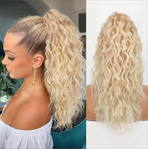 Pferdeschwanz Verlängerung Klaue Clip 18 Zoll(22-613 Ombre Blonde) | Fluffy Dicke Lockige Synthetische Haarteil