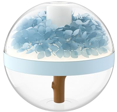 Mini humidificador, difusor de viaje USB, purificador de aire de flores, capacidad recargable de 270 ml, luz nocturna integrada, uso de plantas de escritorio para sala de estar, 4.72 x 4.72 x 4.49