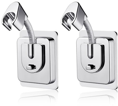 2 Stück Duschkopfhalterung Ohne Bohren 120° Verstellbare Handbrause Halterung mit Silikon-Adapter Wandmontage duschhalterung für Bad Duschkopf Halterung Shower Head Holder