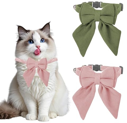 BSITSSS 2 Pezzi Collare Cane con Papillon e Campanellino, Collare Cucciolo Cane Verde Rosa, Regolabili Collari per Cani Taglia Piccola Gatti Matrimoni Compleanni Eventi Festivi