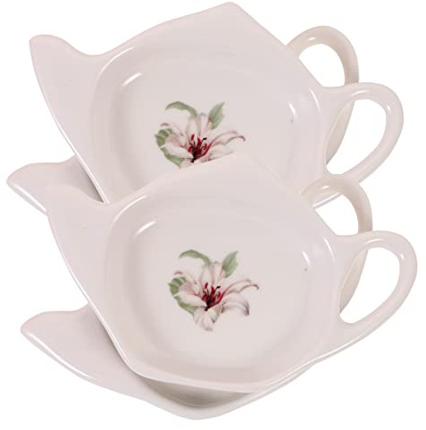 4 Piece Teapot Shape Ceramic Tea Bag Coaster for Office Tearoom | Reusable White Set, Resistance to Deformation, High Durability, Fashionably Made Accessory
