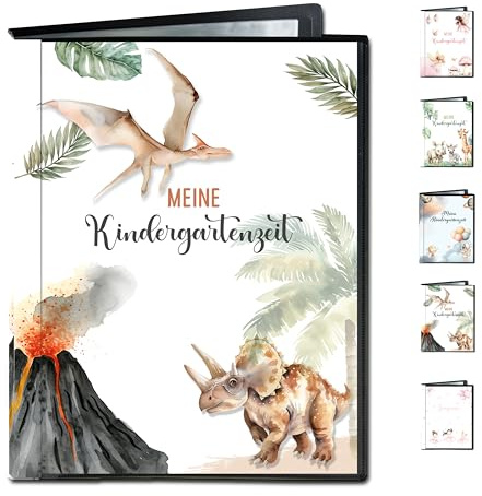 Minilino Kindergartenmappe 20 Premium Klarsichthüllen A4 [SCHUTZ UND AUFBEWAHRUNG VON BILDERN] Dokumentenmappe für die wichtigen Bilder | Ordner für die Erinnerung (Dino)