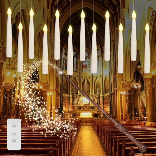 PORFOYO Candele Galleggianti Con Telecomando Bacchetta Magica,12 Pezzi Floating Candles Da Appendere,Candele A LED Galleggianti Per Decorazioni Di Halloween,Natale E Matrimonio