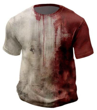 Halloween Shirts for Men Bloody Problem Solved Shirt Bloodstained Print Short Sleeve T-Shirts Cotton Crew Neck Vintage Tees Funny Horror T Shirts Men Halloween Costumes Adults Scary (D, S)