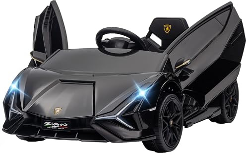 HOMCOM Macchina Elettrica per Bambini 3-5 Anni 12V Lamborghini SIAN, 3-5km/h Auto Elettrica per Bambini con 2 Motori, Porte a Forbice, Fari e Musica, Telecomando, Cintura e Clacson, Nero