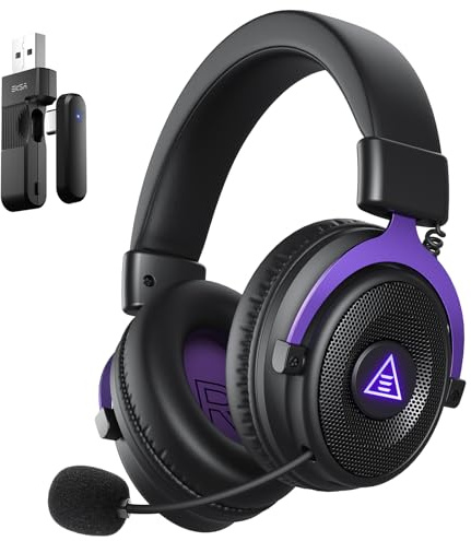 EKSA E900WT Cascos Gaming Inalámbricos para PC, PS5, PS4, Switch, Mac - Auriculares Gaming Inalámbricos y Microfono Cancelación Ruido, Gaming Headset with 2.4GHz USB A & C,80H Batería, 3D Sonido
