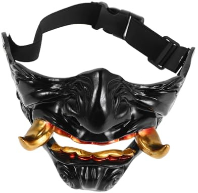 SHINEOFI Masque Oni Samouraï Demi-visage pour Halloween Masque de Démon Japonais Accessoire de Cosplay pour Fête Masquée
