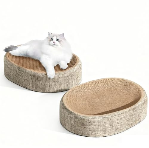 2 Stück Kratzbretter Katze, 2 In 1 Kratzbrett Katzen Mit Rutschfester Basis, Kratzbrett-Katze Pappe Große, Kratzpappe Für Katzen, Ovales Sisal -, Mit Schüssel Und Lounge Zum Ausruhen