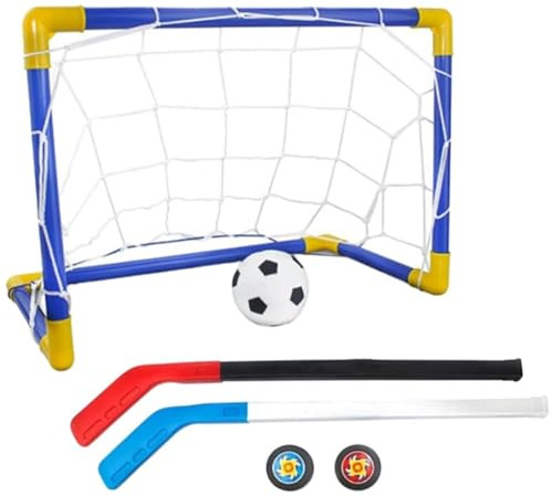 Peosaard Minihockeyset, 2-i-1 minihockey fotbollsset med dörrnät, käpp, fotboll och bollpump för barn