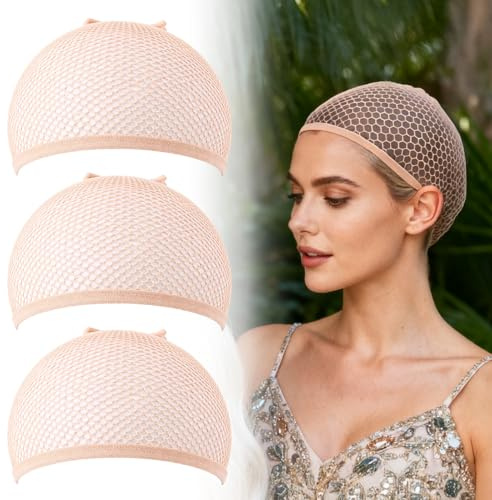 wilcractk Bonnet de Perruque pour Femmes Filet Cheveux Invisible 3 Pièces Couleur Chair Respirant et Extensible pour Perruques, Cosplay et Usage Quotidien
