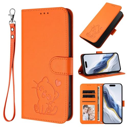 TUUNKMUY för Cricket Magic 2 5G fodral, flip PU-läder, präglad katt, stötsäker, bokplånboksfodral med stativ, magnetisk folio, TPU-stötfångare, gel, skyddande telefonskydd för Cricket Magic 2 5G