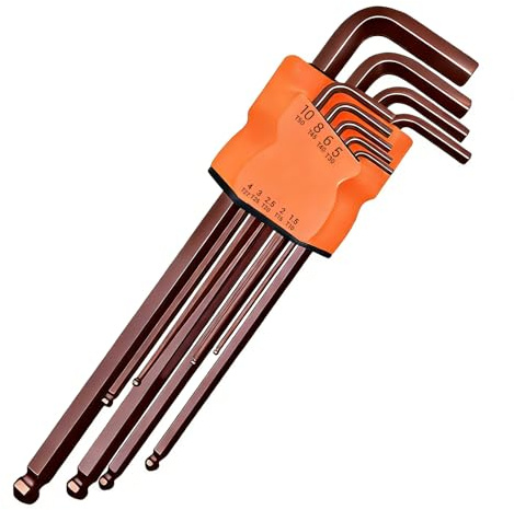 KIRVOS 9 Piezas Juego de llaves hexagonales Allen,Llaves Allen con Extremo de Bola,Brazo Extralargo,Metricas T10 a T50,Para Bicicletas,Motocicletas,Mantenimiento,Montaje de Muebles y DIY