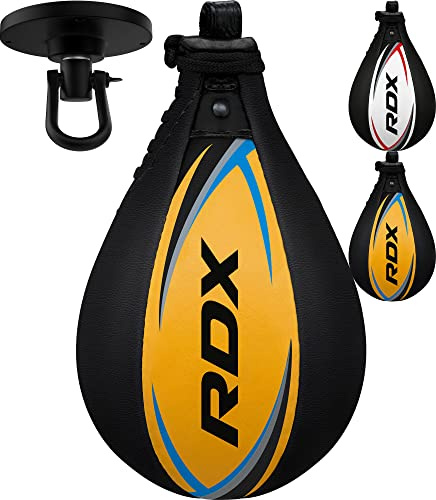 RDX Poire de Vitesse Boxe,Sac de Boxe, Vachette Cuir Speed Punching Ball, Plafond Pivotant RotuleD'entraînement Karate Fitness Gym MMA Kickboxing Muay Thai Arts Martiaux Doups de Pied Bag, Blanc