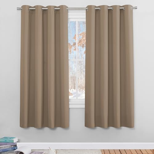 PONY DANCE Wärmeisolierende Vorhänge mit Ösen Wohnzimmer Gardinen Blickdicht 2er Set H 175 x B 140 cm Cappuccino, Thermovorhänge gegen Kälte Verdunklungsgardine