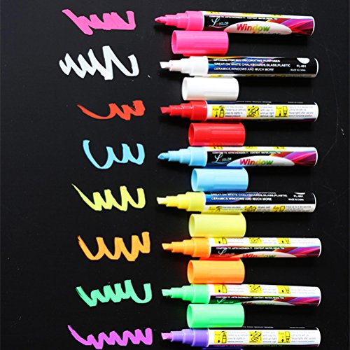 Starsouce Dry Erase Markers, 8 Pack Liquid Chalk Window Markers for Blackboard - Vibrant Colors, 6mm Bullet & Chisel Tip for Glass, LED Menu Boards & Bistro Signage