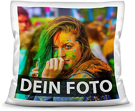 Tassendruck Foto-Kissen Selbst gestalten (40 x 40 cm) - weiß - mit Foto individuell Bedruckt/Inkl. Kissenfüllung / 100% Polyester/Personalisierte Geschenk-Idee/Kopfkissen mit eigenem Foto