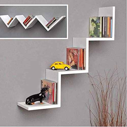 BAKAJI Libreria Mensole da Parete Moderna Design Zig Zag Mensola Scaffale in Legno Melaminico Dimensione 70 x 15 x 14 cm (Bianco)
