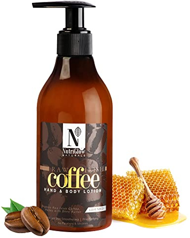 Nutriglow Natural's Raw Irish Coffee Hand and Body Lotion with Honey & Shea Butter for Instant Skin Smoothening, Skin Purifying, No Sulphate & Silicones, 300Ml
