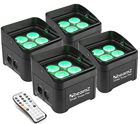 BeamZ TP46 PAR LED Spot 4er Set DMX Strahler, Scheinwerfer RGB mit UV Schwarzlicht Lichttechnik, Wandstrahler mit Fernbedienung, Uplight Bühnenbeleuchtung, Beleuchtung für Traversen