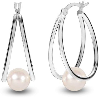 LeCalla Flaunt 925 Sterling Silber Perle Double Oval Creolen für Teenager und Frauen