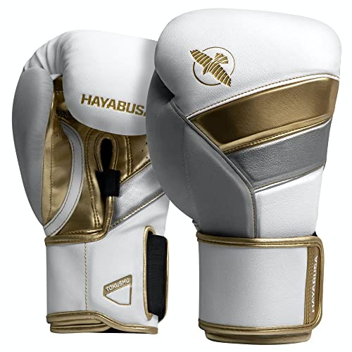 Hayabusa T3 Gants de Boxe pour Homme et Femme, Protection Poignets et articulations, Fermeture Auto-agrippante Double X, Rembourrage en Mousse 5 Couches – Blanc/doré, 396,9 g