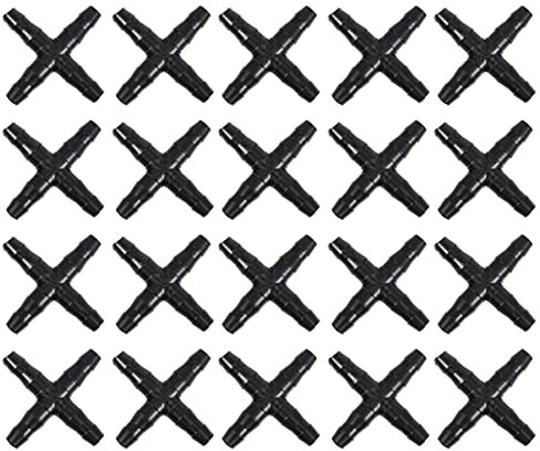 Angoily 50 raccordi per irrigazione da giardino a croce a 4 vie, connettore adattatore per tubo flessibile a goccia, ricambio per casa, negozio nero
