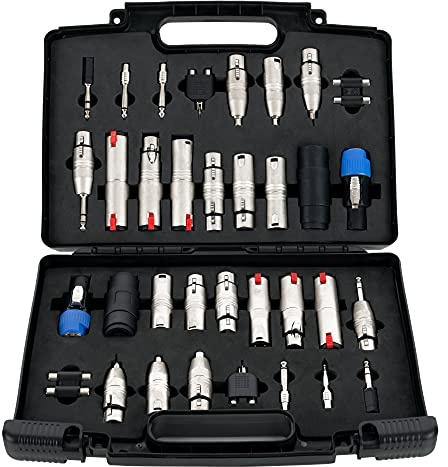 Pronomic Set d'adaptateurs Audio ADC-34 dans Une Valise - 34 adaptateurs dans Un Case - Complet dans Une Valise de Rangement - Noir
