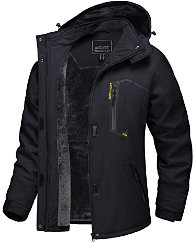 TACVASEN Waterproof Jackets Women Winter Walking Outdoor Coat Ladies Ski Fleece Warm Jacket with Hood Hiking Thermal Parka Rain Coats Black
