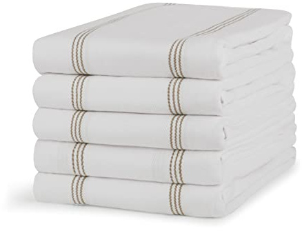 Sticky Toffee 100% Cotton Tea Towel - Cappuccino Grey Pin Stripe Pattern, Pack of 5 | Kitchen Towel Set | Absorbent, Strong, Quick Dry & Machine Washable | Home & Bathroom Accessories