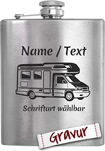 Camping Geschenk Flachmann mit Gravur/Spruch personalisiert, Outdoor Camper Geschenke für Männer/Papa/Opa/Ehemann, Reise Geschenkidee zum Geburtstag, Vatertag
