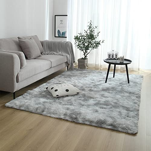 LIUWEIE Küchenteppich Teppiche 140x140cm Flauschige Teppiche kunstfell Teppich Hochflor Langflor Teppiche für Wohnzimmer flauschig Shaggy Schlafzimmer Bettvorleger Carpet, Hellgrau
