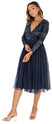 Maya Deluxe Maya Berry Embellished Halter Neck Maxi Dress Robe de Demoiselle d'honneur, bleu marine, 48