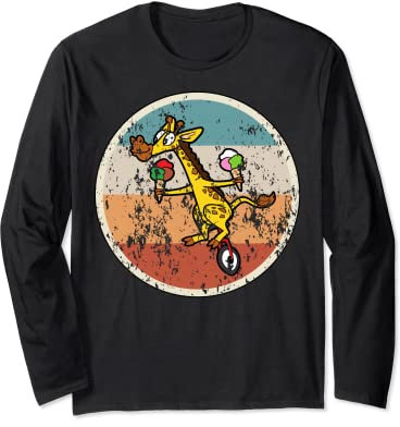 Einrad Fahrrad Giraffe Vintage Retro Langarmshirt