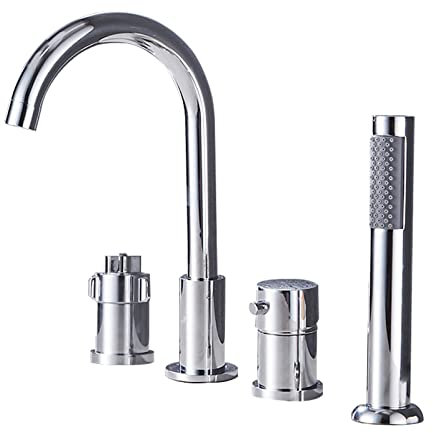 4-Loch Wannenrandarmatur Badewannenarmatur Thermostat 4-Loch Wannenbatterie Armatur für Die Badewannen Wannenrand Badewanne Armatur Set Chrom, Thermostatschalter