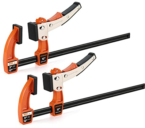 Jorgensen 12-inch Bar Clamp Set, Ratcheting Bar Clamp for Woodworking, Quick Release Gear Clamp with 600 lbs Load Limit - 2 Pack