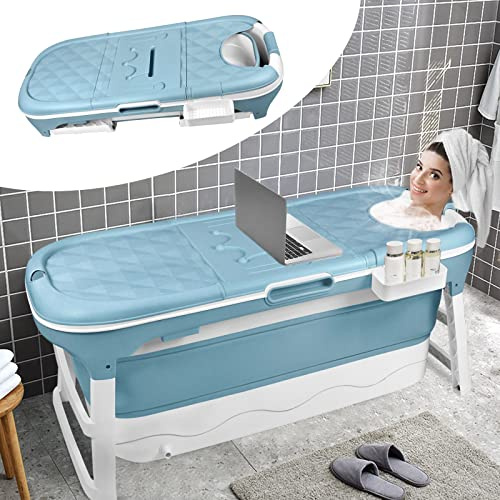 YRHome Faltbare Badewanne Wanne Erwachsene XL, 128 x 60 x 53 cm Tragbare Klappbadewanne Foldable Bathtub Klappbare mobile Badewanne mit Abdeckung, Kissen, Massagerollen für kleine Badezimmer, Dusche