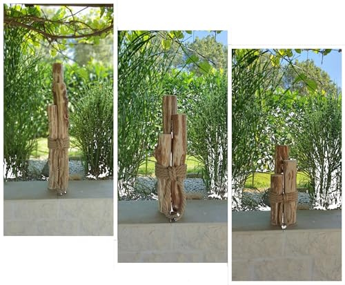 Maritime Windlichtsäulen aus Haselnuss - Naturholz Dekoration Haus und Garten (40 cm)