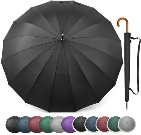G4Free 54 Inch Large Windproof Umbrella for 2 Persons, 16 Ribs Auto Open Classic Wooden J Handle Cane Stick Golf Rain Umbrellas for Men Women Travel 120cm