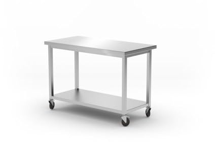 HENDI Bewegliche Tische mit Ablage, geschraubt, Arbeitstisch, Küchentisch, Edelstahltisch, Tisch, Zur Selbstmontage, für Restaurant, Bar, Küche, 1200x600x(H)850mm, Edelstahl