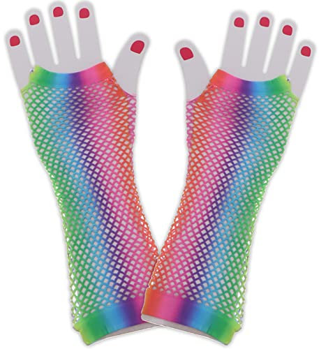 Regenbogenhandschuhe / Faschings Outfit Accessoires / Netzhandschuhe Rainbow
