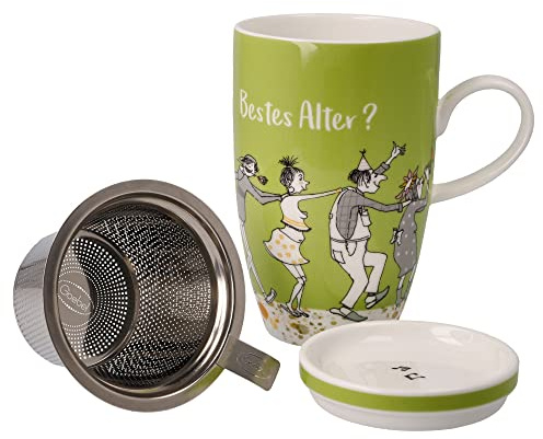 Goebel 27-001-36-1 - Tazza da tè con coperchio e colino Barbara Freundlieb – La migliore età in Fine Bone China, metallo, colore: Multicolore, dimensioni: 11,5 x 8 x 14 cm