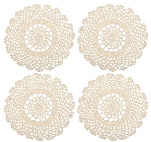 sourcing map Stoff-Untersetzer, 17,8 cm – gewebte Häkeldeckchen aus Baumwolle, Spitzenstickerei, Platzsets mit Blumenmuster für Hochzeits-Party-Dekoration (Beige)